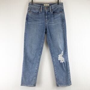 Madewell The Petite Girljean in Berryton Wash Distressed High Rise Jeans 25P